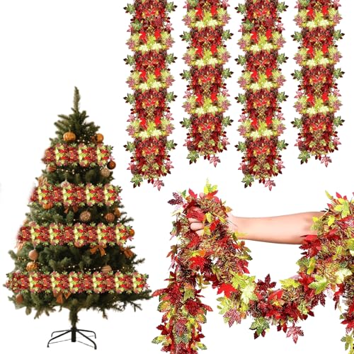 10m Weihnachtsgirlande mit Licht, Lametta Girlande Weihnachten, Rot Glänzende Weihnachtsbaum Dekoration, Weihnachtsdeko Girlande für Treppengeländer Kamine Outdoor Dekoration (Grün) von Kaezuy