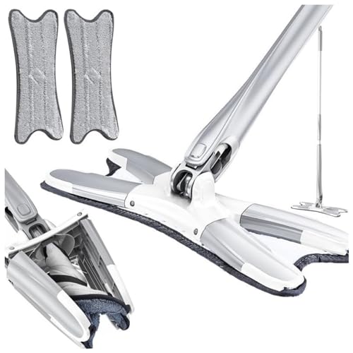 2024 Neu Bodenwischer X-förmiges Großer Flachmopp, Wischmopp mit Auswringfunktion, Flacher Wischmopp 360° Drehkopf Bodenwischer Set mit Wiederverwendbaren Mikrofaser Wischpads (Grau+2 Pads) von Kaezuy