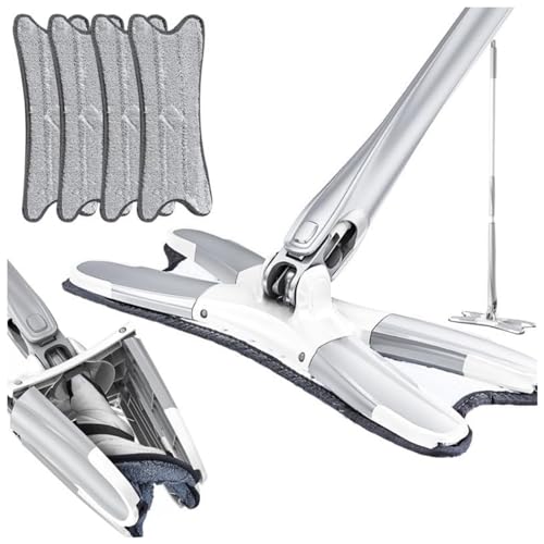 2024 Neu Bodenwischer X-förmiges Großer Flachmopp, Wischmopp mit Auswringfunktion, Flacher Wischmopp 360° Drehkopf Bodenwischer Set mit Wiederverwendbaren Mikrofaser Wischpads (Grau+4 Pads) von Kaezuy