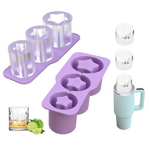 Eiswürfelform, Stanley Cup Zubehör Ice Cube Tray, 3 Fach Hohlzylindrisch Eiswürfelform mit Deckel, Silikon Eiswürfelbehälter für Stanley Cup 30-40oz, Eiswürfelformen für Bier Cocktails (Stern*lila) von Kaezuy