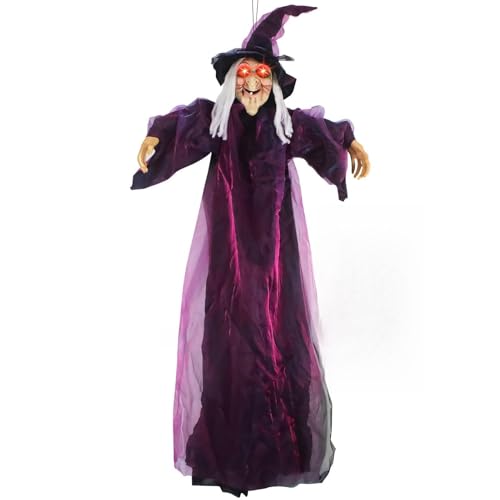 Halloween Deko Sprechende Hängende Hexe mit Leuchtenden Augen, Große Hängende Hexe 180 x 80cm mit Gruseligem Sound, Halloween Dekorationen für Garten Hof Rasen Halloween Deko Sprechende Hängende Hexe mit Leuchtenden Augen, Große Hängende Hexe 180 x 80cm mit Gruseligem Sound, Halloween Dekorationen für Garten Hof Rasen von Kaezuy