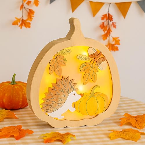 Herbst Deko Holz Kürbis Leuchten, Herbstdeko Innen Holz Ahornblatt, 3D Ahornblatt Deko LED Stimmungsleuchten für Herbstdeko Innen Tisch Fenster (B) von Kaezuy