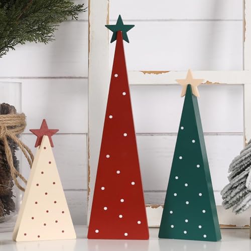 Kaezuy 3-Teiliges Weihnachtsbaum Set Aus Holz Rustikale Tischdekoration Für Wohnzimmer Büro Winterdeko Geschenkidee (B) von Kaezuy