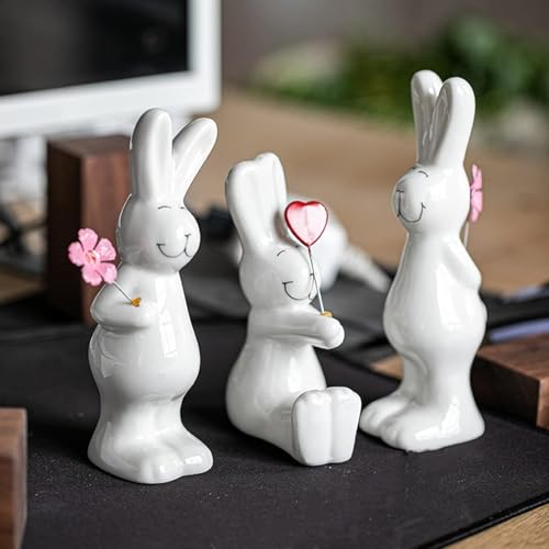 Kaezuy Keramik Osterdeko Hase 3 Stück Osterhasen Figuren Stehende und Sitzende, Osterhasen Figur Keramik Hasen mit Blumen und Herzen, Osterdeko Skulptur für Frühling Ostern Kaezuy Keramik Osterdeko Hase 3 Stück Osterhasen Figuren Stehende und Sitzende, Osterhasen Figur Keramik Hasen mit Blumen und Herzen, Osterdeko Skulptur für Frühling Ostern von Kaezuy