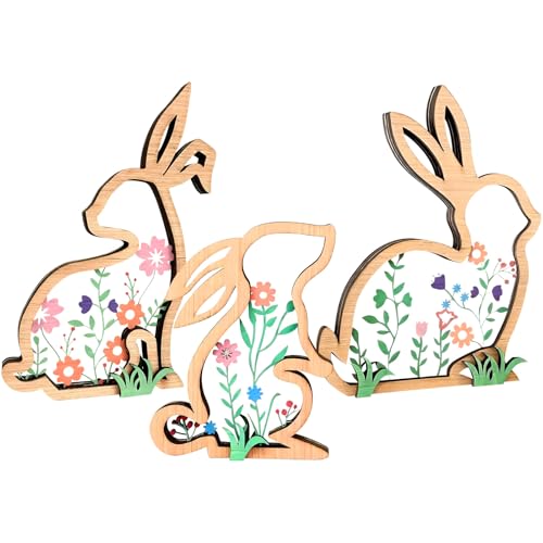 Kaezuy Osterhase Ornament Holz 3 Stück Hasen Figuren Für Tischarrangements Frühlingsschmuck Holzkaninchen Deko Ostern Heimschmuck Partyschmuck von Kaezuy