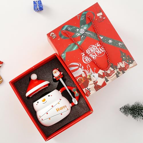 Kaezuy Weihnachten Keramik Becher, 480ml Groß Weihnachtsbecher mit Deckel und Löffel, Süße Weihnachtstasse Kaffeetassen für Home Office, Einzigartiges Geschenk für Weihnachten (C) von Kaezuy