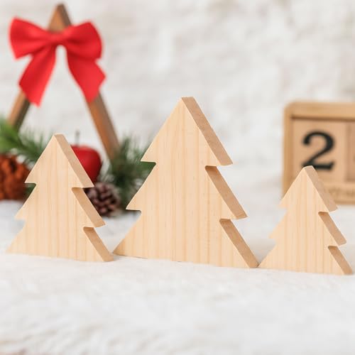 Kaezuy Weihnachtsdeko Holz Weihnachtsbaum 3 Stück, Mini Holz Tannenbaum Deko, Künstlicher Weihnachtsbaum Tischdeko für Tisch Ornamente Weihnacht Geschenke (A) von Kaezuy