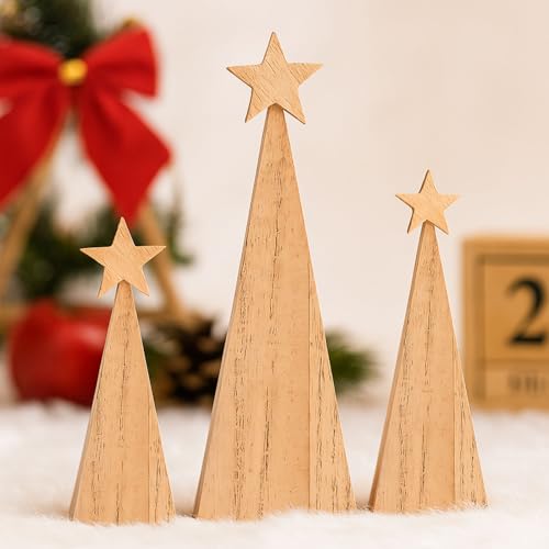 Kaezuy Weihnachtsdeko Holz Weihnachtsbaum 3 Stück, Mini Holz Tannenbaum Deko, Künstlicher Weihnachtsbaum Tischdeko für Tisch Ornamente Weihnacht Geschenke (B) von Kaezuy