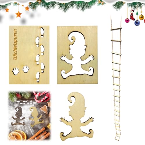 Kaezuy Wichtelzubehör Holz Weihnachtszwerg-Vorlage Strickleiter Wichteltür Spielhaus Zubehör Für Weihnachten (A) von Kaezuy