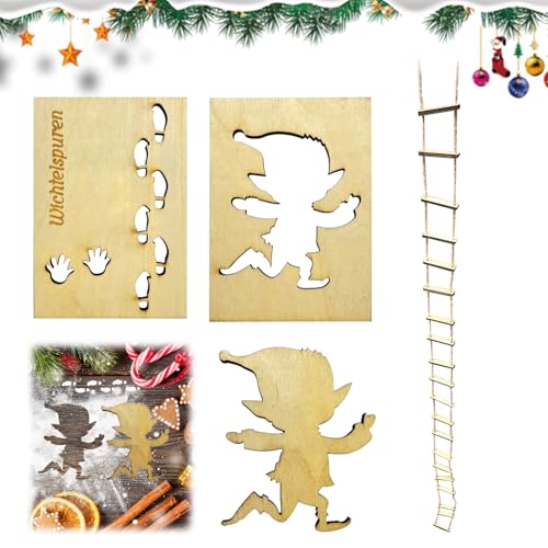 Kaezuy Wichtelzubehör Holz Weihnachtszwerg-Vorlage Strickleiter Wichteltür Spielhaus Zubehör Für Weihnachten (B) von Kaezuy