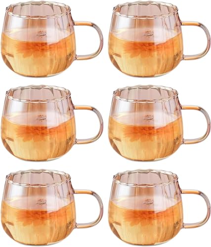 Kaffeetassen Gläser Set 6er Kürbis Tasse mit Henkel 400ml Wassergläser Spülmaschinenfest Teetassen Herbst Kürbis Glasbecher für Milch Latte Espresso Cappuccino Heißgetränk (Golden) von Kaezuy