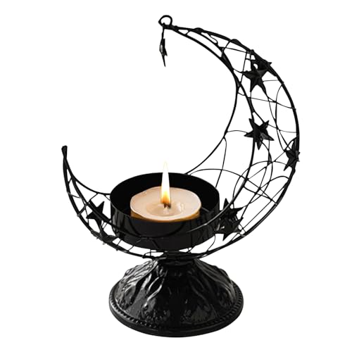 Ramadan Tischdeko Teelichthalter, Mondform Kerzenständer Windlicht Laterne, Ramadan Deko Teelichthalter aus Metall, Eid Mubaraks Mond Kerzenhalter für Modern Wohnzimmer Tischdeko (Schwarz) von Kaezuy