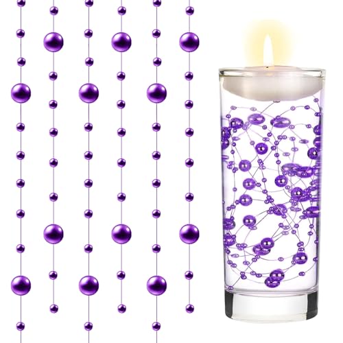 Schwimmende Kerzen, Künstliche Perlenschnur für Schwimmkerzen Vasenfüller 5M, Floating Candles Vasenfüller Deko für Hochzeit Party Tischdeko Home Dekoration Handwerk (Lila) von Kaezuy