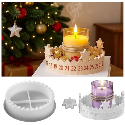 Silikonform Adventskalender Weihnachten, Silikon Gießform Adventskranz Kerzenhalter, Weihnachts Silikonformen Gießformen Stern Countdown Kalender Giessformen für Weihnachtsdeko von Kaezuy