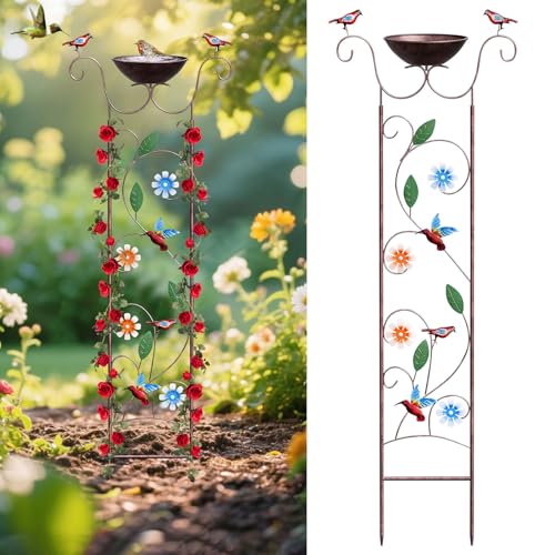 Vogeltränke Stehend, 101x37cm Vogelbad Garten für Wildvögel, Wassertränke für Vögel, Vogeltränke Metall mit Erdspieß Schmetterlings Kolibri Musterdesign für Garten Terrasse Rasen (Kolibri) von Kaezuy