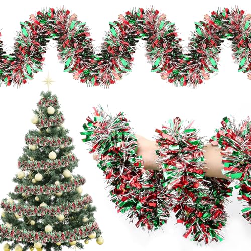 Weihnachtsgirlande Tannengirlande Künstlich Girlande Weihnachten, 5m 10m Weihnachtsbaum Girlande, Weihnachtsdeko Tannengirlande Hängende Dekoration für Haus Treppen Kamin Innen Außen (18M Rot) von Kaezuy