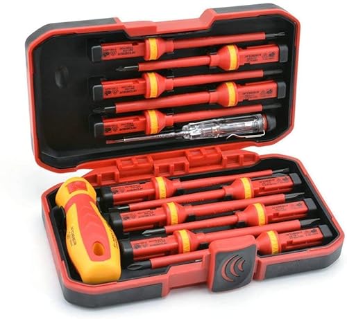 Kafei 13 Stücke Vde Isolierte Schraubendreher Set Cr-V Hoch Spannung 1000 V Magnetisch Schlitz Torx Schraubendreher Durable Hand Werkzeuge, Rot & Gelb von Kafei