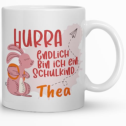 Kaffeebecher24 - Einschulungsgeschenke - Personalisiert mit Name - Spülmaschinenfest - Geschenke zur Einschulung - Schulkind Tasse (Hase) von Kaffeebecher24