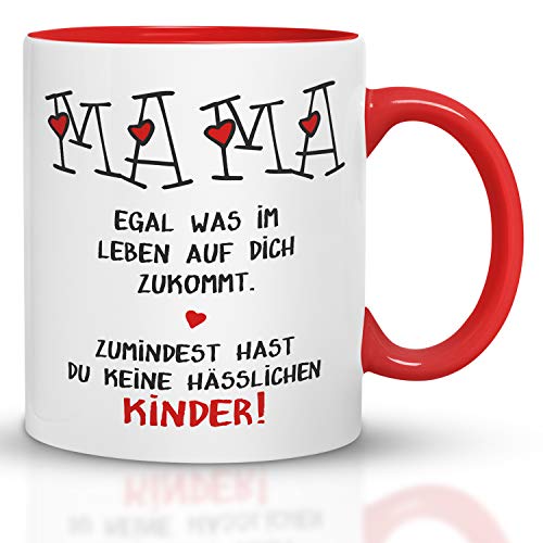 Kaffeebecher24 - Geschenk Muttertag - Tasse Mama hässliche Kinder - Spülmaschinenfest - Geschenke für Mama - Tasse lustig - Mutertagsgeschenk Tasse - rot von Kaffeebecher24