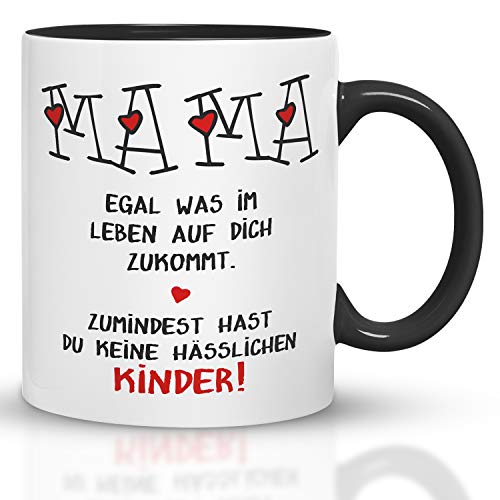 Kaffeebecher24 - Geschenk Muttertag - Tasse Mama hässliche Kinder - Spülmaschinenfest - Geschenke für Mama - Tasse lustig - Muttertagsgeschenk Tasse - schwarz von Kaffeebecher24