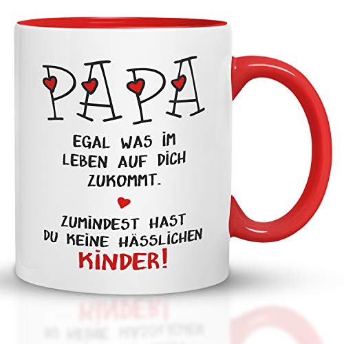 Kaffeebecher24 - Geschenk Vatertag - Tasse mit Spruch Papa hässliche Kinder - Spülmaschinenfest Geschenke für Papa - Tasse lustig - Vatertagsgeschenk Tasse - rot von Kaffeebecher24