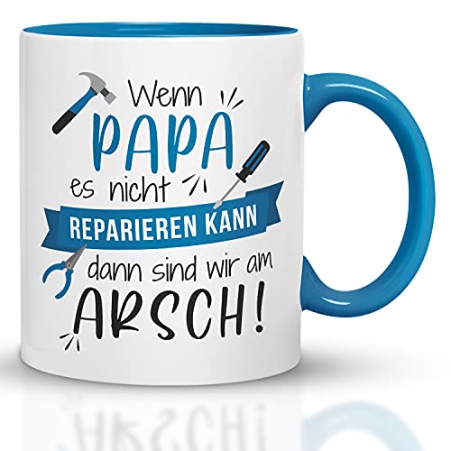 Kaffeebecher24 - Tasse mit Spruch - Wenn Papa es Nicht reparieren kann - Spülmaschinenfest Geschenke für Papa - Tasse lustig - Geburtstagsgeschenk für Männer (Hellblau) von Kaffeebecher24