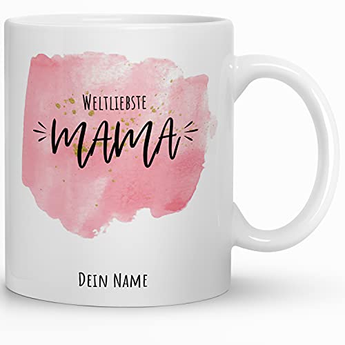 Kaffeebecher24 - Personalisierte Tasse mit Wunschtext - Weltliebste Mama - Spülmaschinenfest - Geburtstagsgeschenk Mama (Klecks) von Kaffeebecher24