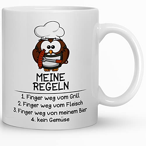 Kaffeebecher24 Kaffeetasse mit Spruch „Regeln des Grillmeisters“, Kaffeebecher bedruckt, Witzige Motivtasse, Geburtstagsgeschenk, Spülmaschinenfest, 330 ml von Kaffeebecher24