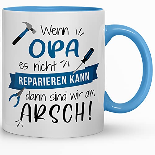 Kaffeebecher24 - Tasse Bester Opa - Tasse mit Spruch - Wenn Opa es Nicht reparieren kann - Spülmaschinenfest - 330ml (hellblau) von Kaffeebecher24