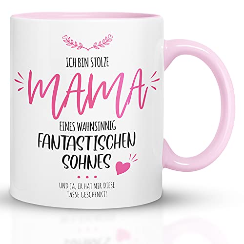 Kaffeebecher24 - Muttertag Tasse - Ich Bin stolze Mama eines wahnsinnig fantastischen Sohnes - Geschenk Mama Geburtstag - Lustige Tassen mit Sprüchen - (rosa) von Kaffeebecher24