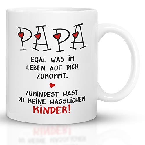 Kaffeebecher24 - Geschenk Vatertag - Tasse mit Spruch Papa hässliche Kinder - Spülmaschinenfest Geschenke für Papa - Tasse lustig - Vatertagsgeschenk Tasse - weiß von Kaffeebecher24