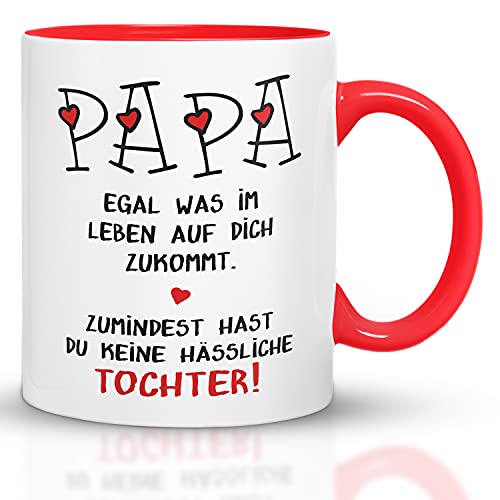 Kaffeebecher24 - Tasse Papa Egal Was Auf Dich Zukommt - Keine Hässliche Tochter - Geschenk Geburtstag - Lustige Tasse Mit Spruch (Rot) von Kaffeebecher24