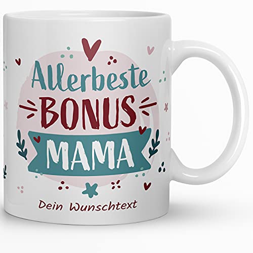 Kaffeebecher24 - Danke Tasse - Personalisiert mit Wunschtext zum Geburtstag, Jahrestag, Dankeschön Tasse - 330ml - weiß (Bonus Mama) von Kaffeebecher24