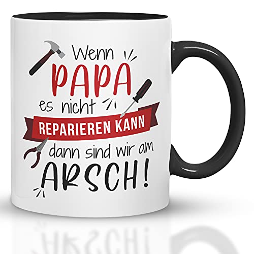 Kaffeebecher24 - Tasse wenn Papa es Nicht reparieren kann - Spülmaschinenfest - Tasse für Papa - Geschenke für Männer (Schwarz-Rot) von Kaffeebecher24