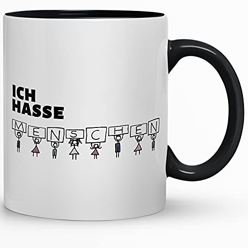 Kaffeebecher24 - Tasse mit Spruch - Tasse ich hasse Menschen - Spülmaschinenfest - Made in Germany, 330 ml (Menschen schwarz) von Kaffeebecher24