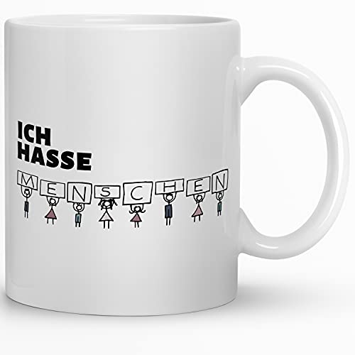 Kaffeebecher24 Tasse mit Spruch - Ich hasse Menschen Tasse - Handarbeit - Made in Germany, 330 ml (Menschen weiß) von Kaffeebecher24