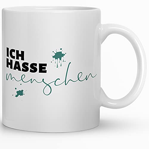 Kaffeebecher24 - Sprüchetasse - Ich hasse Menschen - Spülmaschinenfest - Verschiedene Motive zur Auswahl (Klecks weiß) von Kaffeebecher24