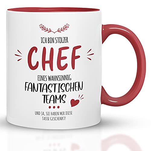 Kaffeebecher24 - Tasse mit Spruch Stolzer Chef eines wahnsinnig fantastischen Teams - Spülmaschinenfest - Chef Tasse lustig - Geschenk für Chef - witzige Tasse - Rot von Kaffeebecher24