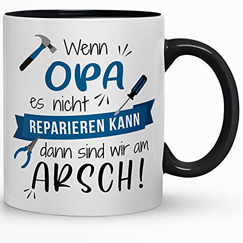 Kaffeebecher24 - Opa Tasse reparieren - Wenn Opa es Nicht reparieren kann - Spülmaschinenfest - 330ml (schwarz-blau) von Kaffeebecher24