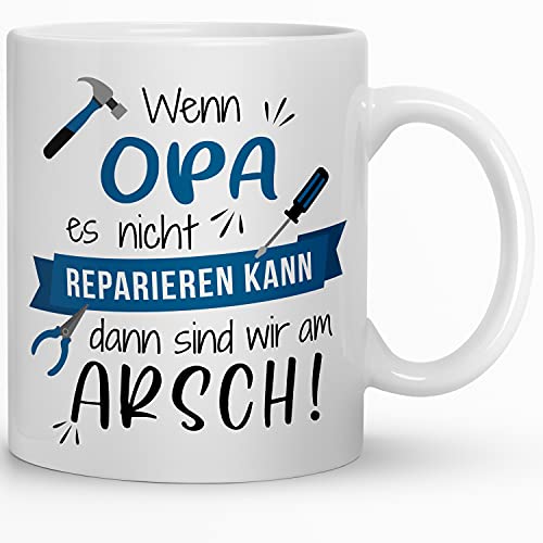 Kaffeebecher24 - Tasse wenn Opa es Nicht reparieren kann - Spülmaschinenfest (weiß-blau) von Kaffeebecher24