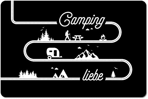 Kaffeebecher24 - Fussmatte Camping - Ideale Camper Geschenke - Fußmatte lustig - Geschenke für das Wohnmobil oder Zuhause - 60 x 40cm - schwarz von Kaffeebecher24
