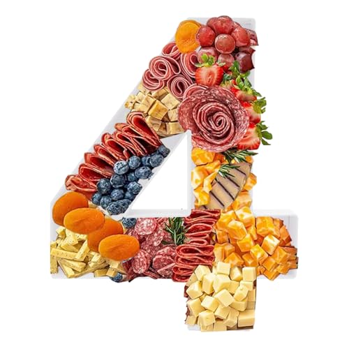 Kafucize Charcuteire-Brett mit Zahlen, befüllbare Pappplatte, zum Servieren von Lebensmitteln, Obst, Dekoration, Box, Geburtstag, Jahrestag, Party, Leckereien (Weiß, Nummer 4) von Kafucize