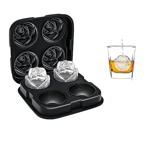 Eiswürfelform Silikon Rose,4 Gitter Eiswürfelform Rose mit Deckel Ice Cube Tray Freezy Balls für Whiskey,Cocktail und Jedes Getränk (Schwarz) von Kaggpeza