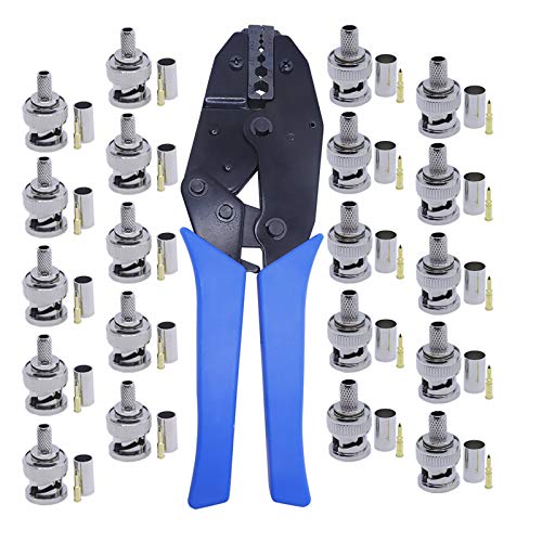 Kagni BNC-Crimpzangen-Set, 20 Stück: BNC-Crimpstecker auf RG58 RG59 und Koaxialkabel-Crimper für RG58 RG59 Koaxialkabel von Kagni