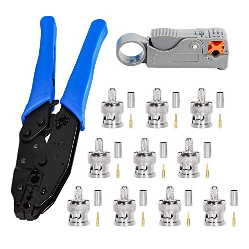 Crimpzange, BNC + Abisolierer für Koaxialkabel + 10 BNC-Crimpverbinder, für RG58, zum Entfernen von Koaxialkabeln von Kagni
