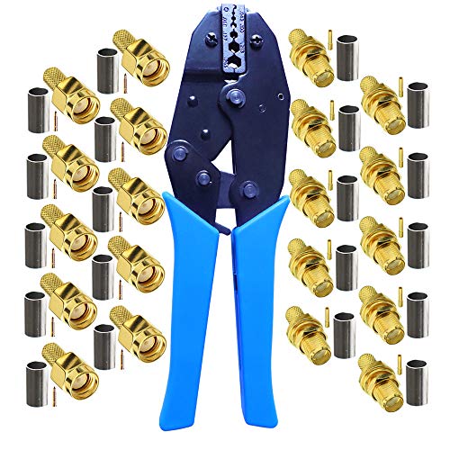 Kagni 10 Stück SMA-Stecker auf Buchse und Koaxial-Crimpwerkzeug für SMA BNC RG58 WLAN-Antennenverlängerungskabel von Kagni