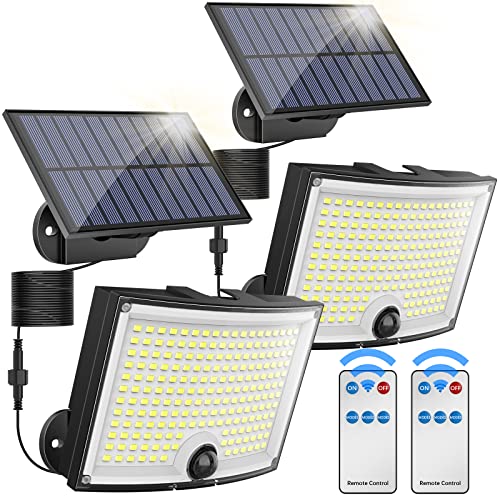 KagoLing 202 LED Solarleuchten für Außen mit Bewegungsmelder, IP65 Wasserdicht, 120° Abstrahlwinkel, 2er Set Solar Wandleuchte für Garten mit 5m Kabel von KagoLing