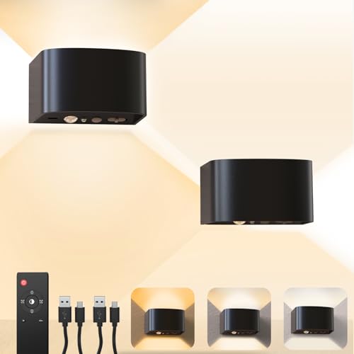 KagoLing LED Wandleuchte Innen mit Bewegungssensor, 2 Stück 4000mAh Akku Kabellose Wandlampe mit Fernbedienung, 3 Farben/Modi Ohne Bohren Wanddeko Wandleuchte für Schlafzimmer Wohnzimmer Treppe Flur von KagoLing