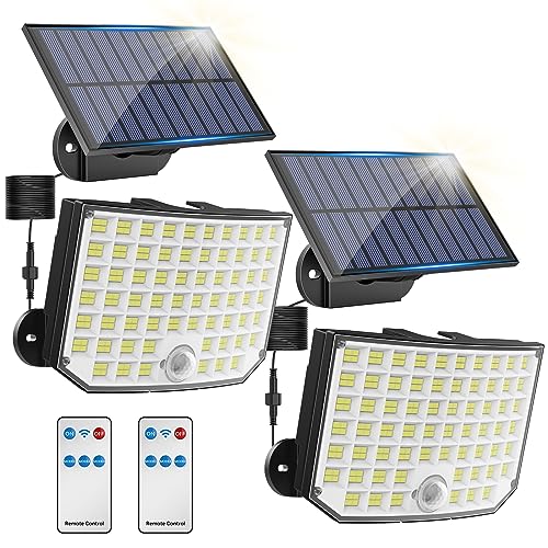 Solarlampen für Außen, Kagoling 256 LED 3 Modi Solarleuchte Aussen mit Bewegungsmelder, IP65 Wasserdichte 180°Beleuchtungswinkel Solar Wandleuchte Aussen mit 5m Kabel für Garten, Hof, Garage-2Stück von KagoLing