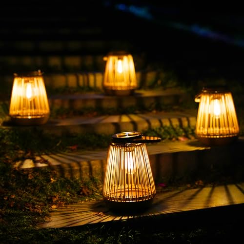 KagoLing Solarlampen für Außen, 4 Stück Metall Vintage Laternen für Draußen IP65 Wasserdicht Solarlampen für Außen Garten, Solar Lampions Außen Wetterfest für Balkon Garten Deko Terrasse Rasen Hof von KagoLing